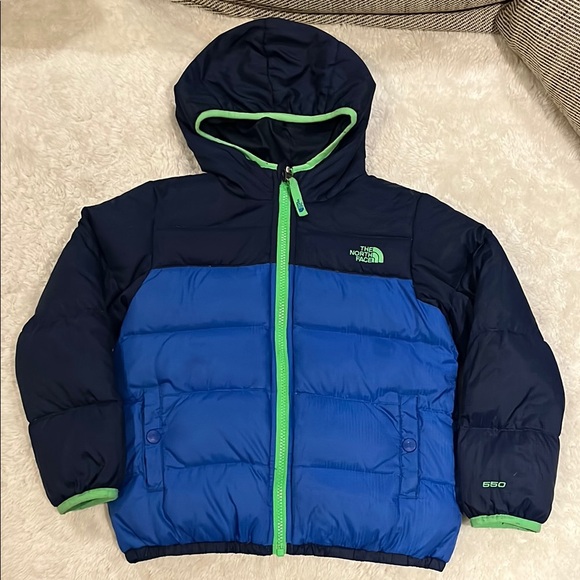 The North Face reversible Navy and Royal Blue Puffer Jacket 550 fill power 6T - Picture 1 of 3